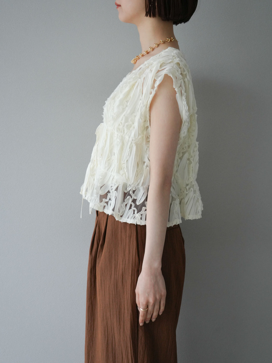 [予約]ジャガードレースリボントップス/アイボリー