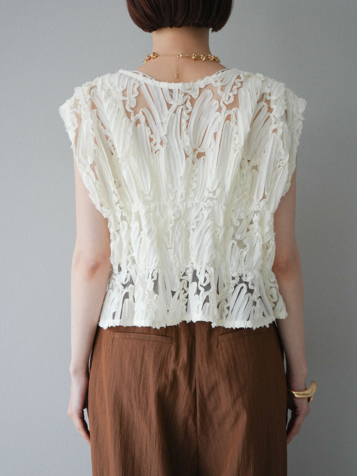 [予約]ジャガードレースリボントップス/アイボリー
