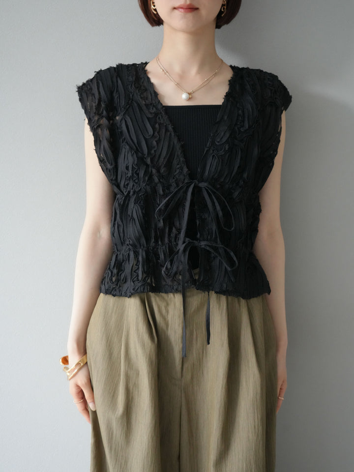 [予約]ジャガードレースリボントップス/ブラック
