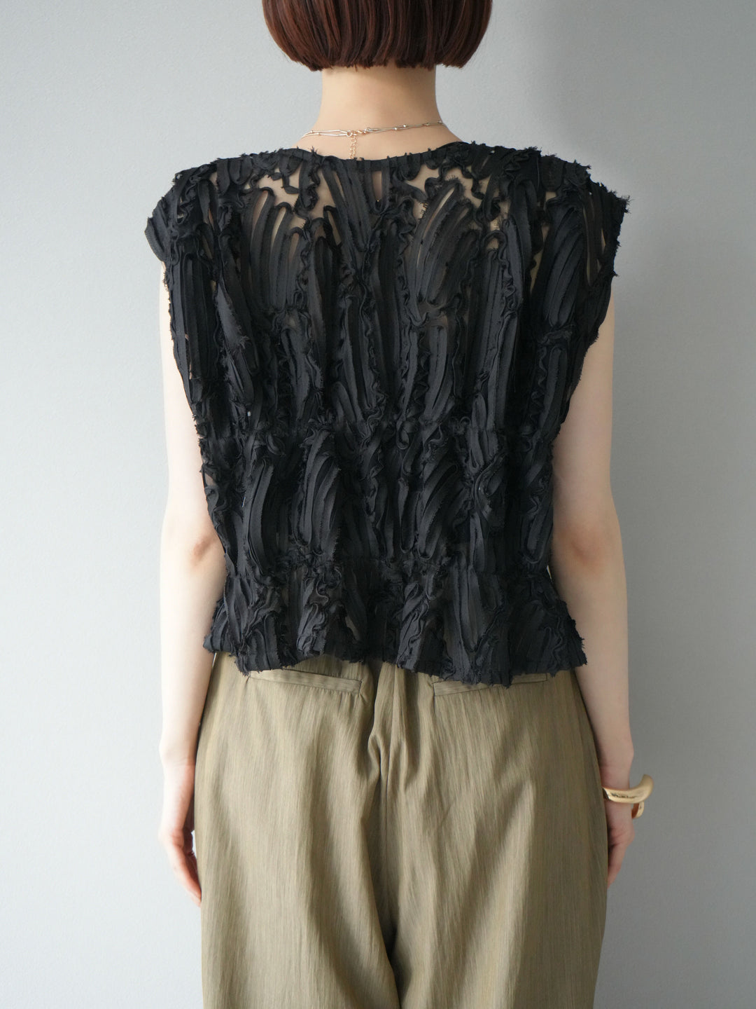 [予約]ジャガードレースリボントップス/ブラック