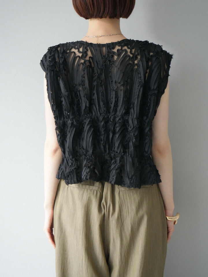 [予約]ジャガードレースリボントップス/ブラック
