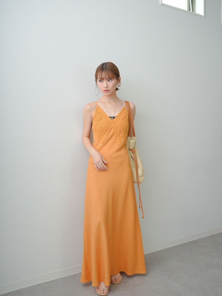 [予約]リネンライクレースキャミワンピース/orange