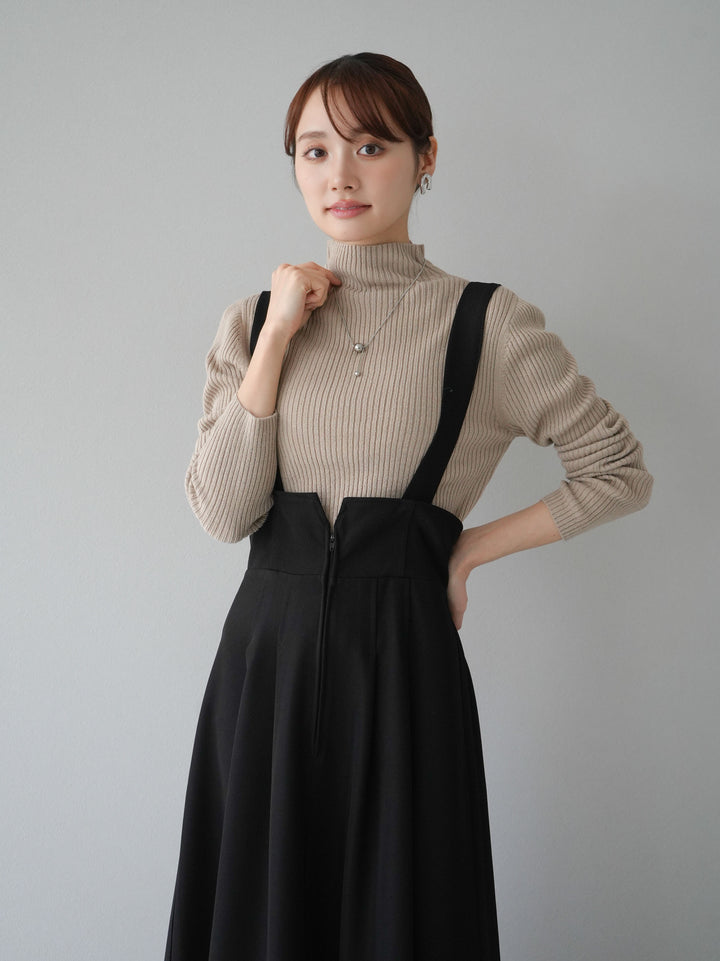 [預訂] 瓶頸羅紋針織上衣/米色