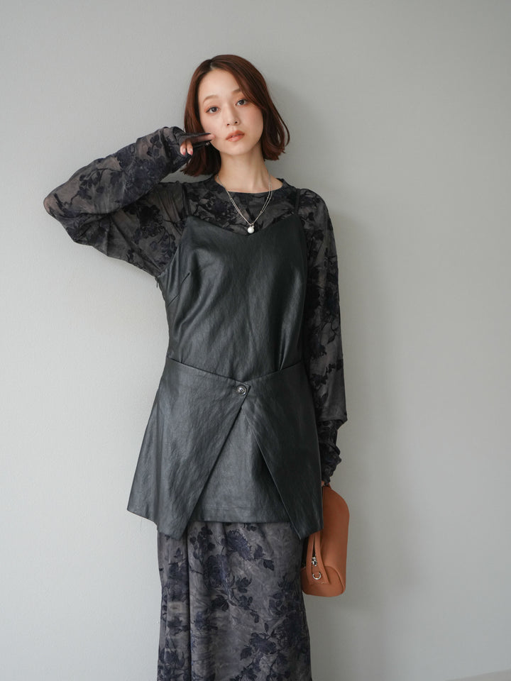 [予約]レイヤードレザーキャミソールチュニック/ブラック