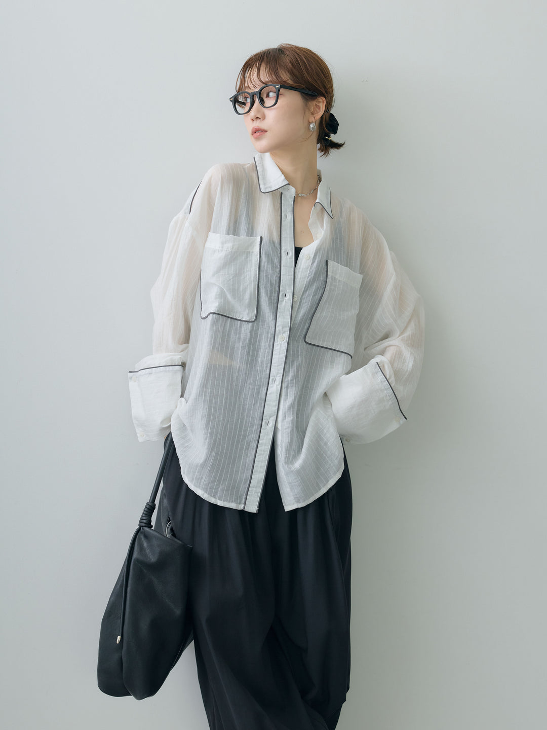 [予約]バイカラートリムオーバーストライプシャツ/offwhite