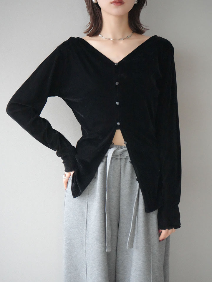 [予約]ベロアカーディガン/black