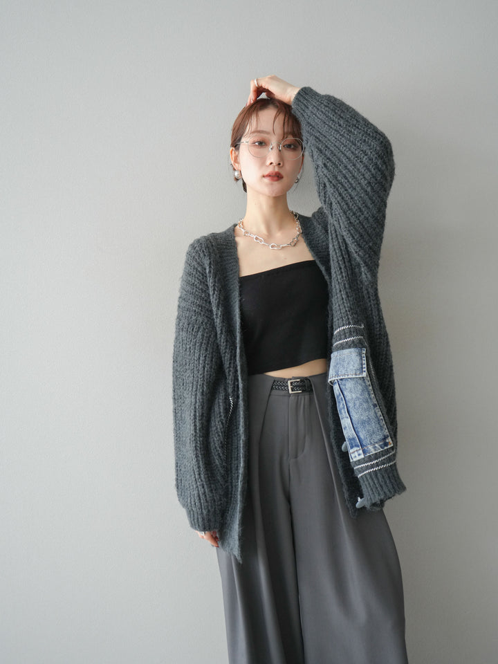 [予約]デニムポケットハンドステッチカーディガン/gray