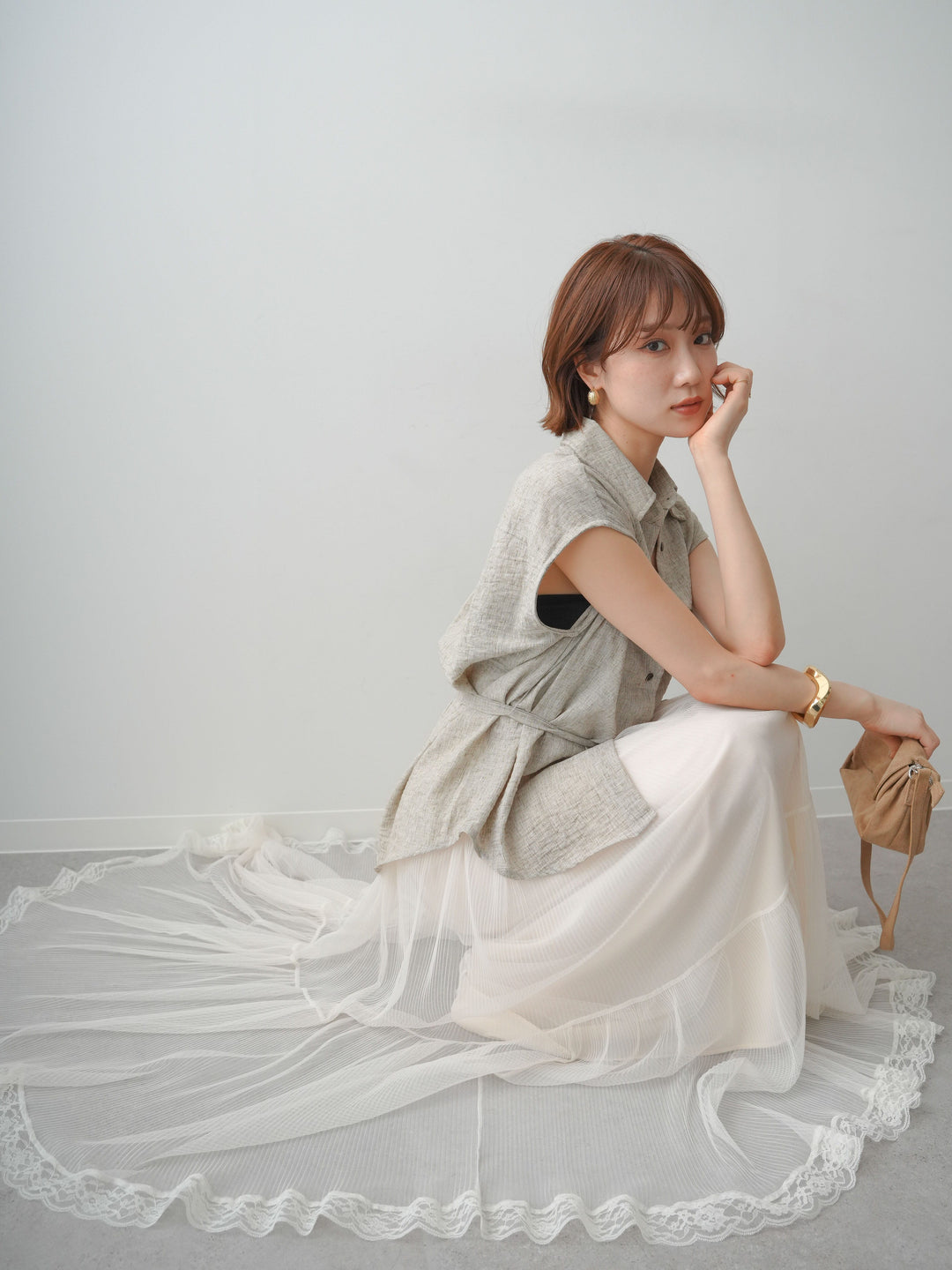 [予約]リネンライクノースリオーバーシャツ/beige