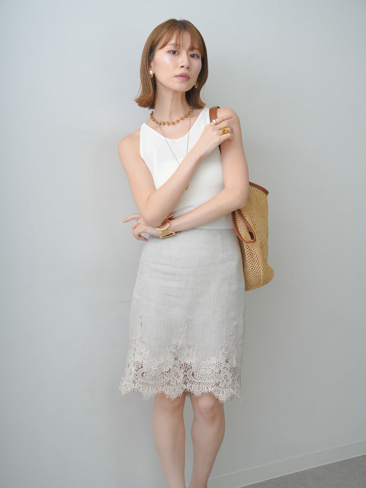 [SET]バックスリットニットタンクトップ+スカラップレーススカート(2set)
