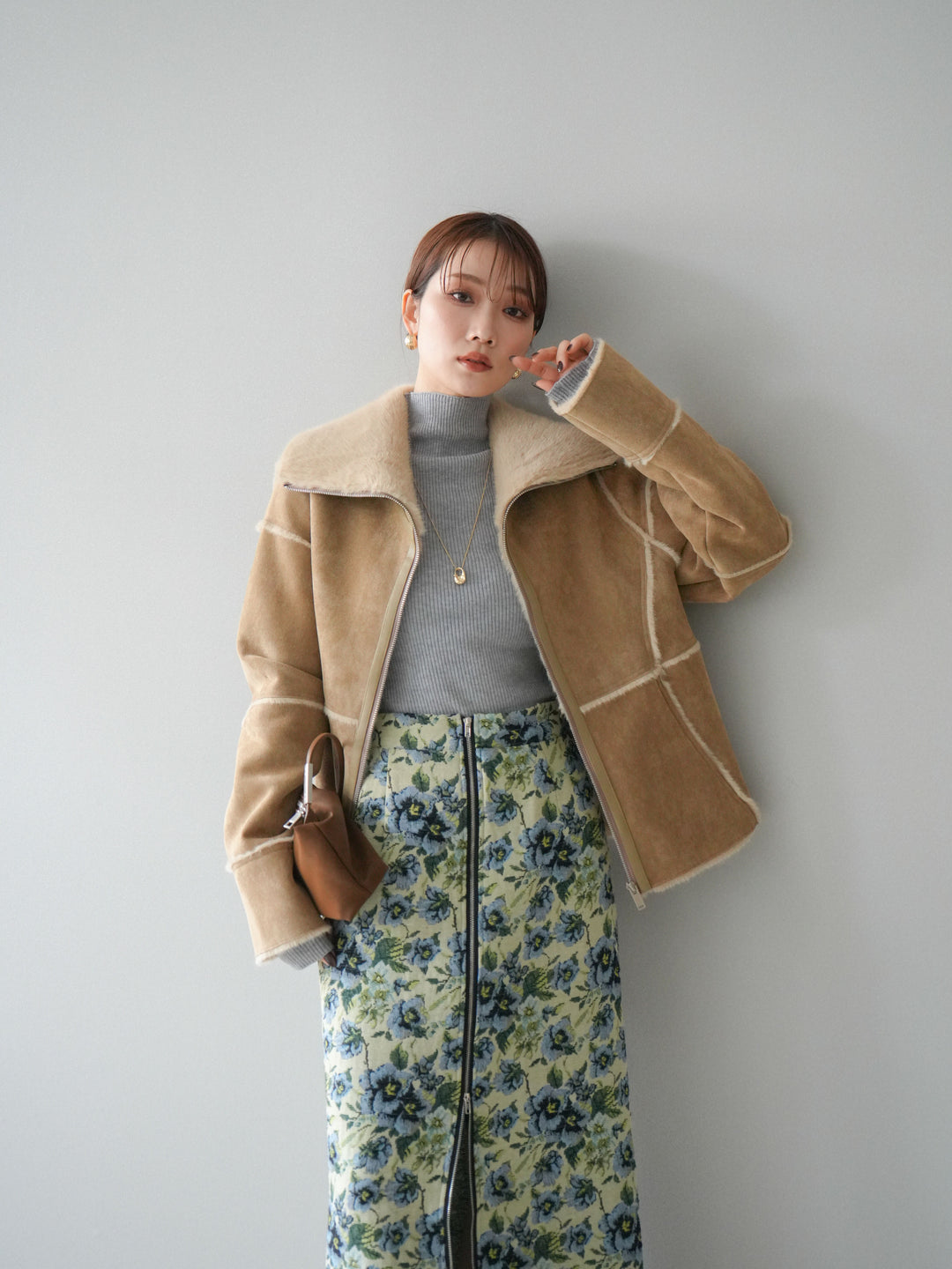 [予約]スタンドカラームートンZIPジャケット/beige