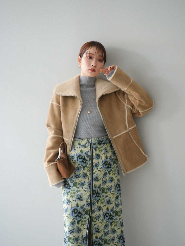 [予約]スタンドカラームートンZIPジャケット/beige