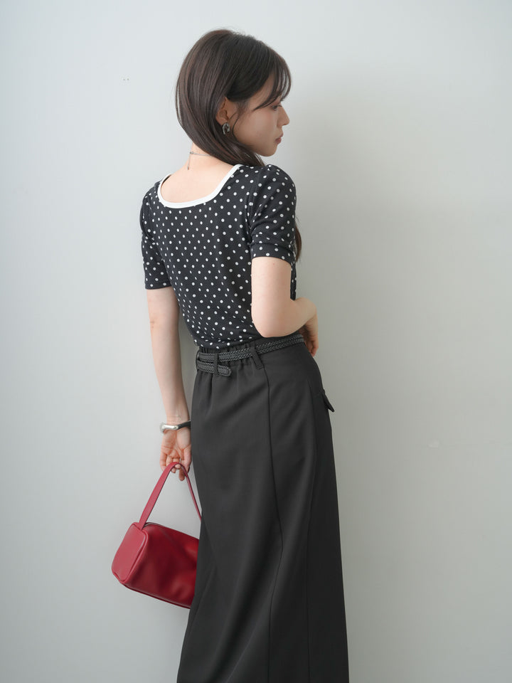 [SET]前後2wayドットバイカラーパイピングTEE+クレープデシンフラップ付きストレートスカート(2set)