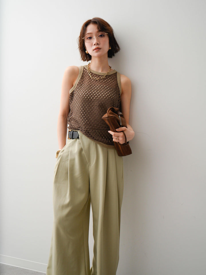 [予約]リブトリムメッシュアメスリトップス/brown