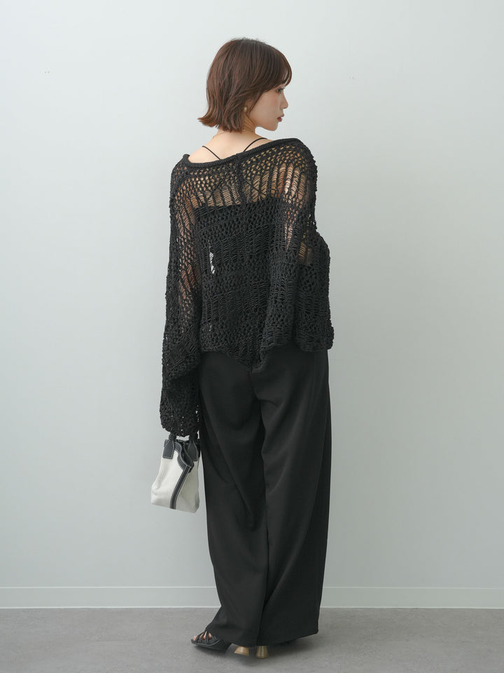 [SET]ミックスメッシュニットボレロ+カップ付きバッククロスキャミソール+クレープデシンタックワイドパンツ(3set)
