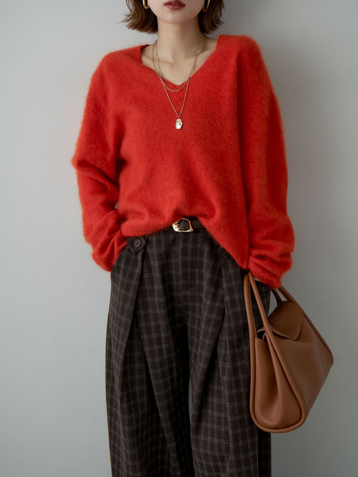 [SET]カシミア混フェザータッチVネックニットトップス+選べるアクセセット(2set)