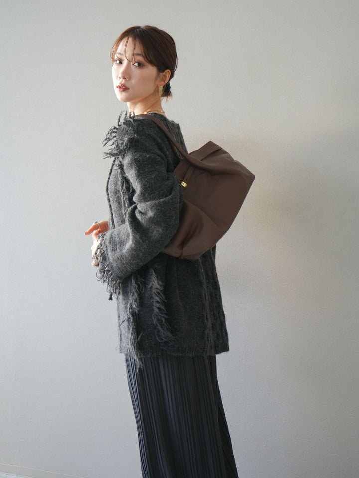 [予約]レースアップフリンジニットプルオーバー/gray