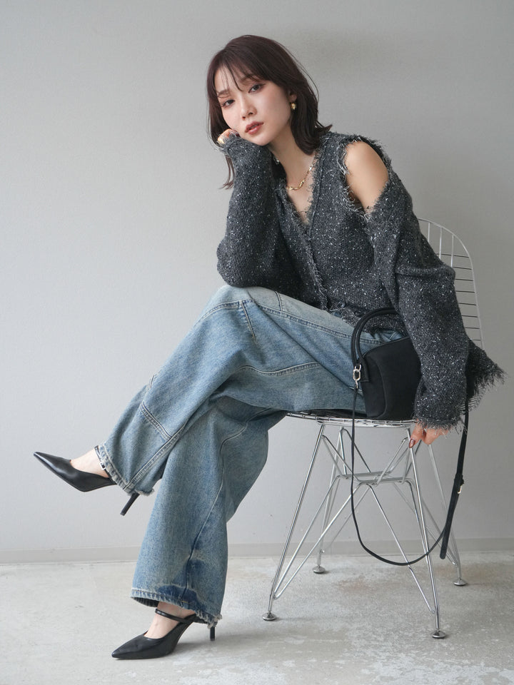 [予約]ネップフリンジニットカーディガン/ gray