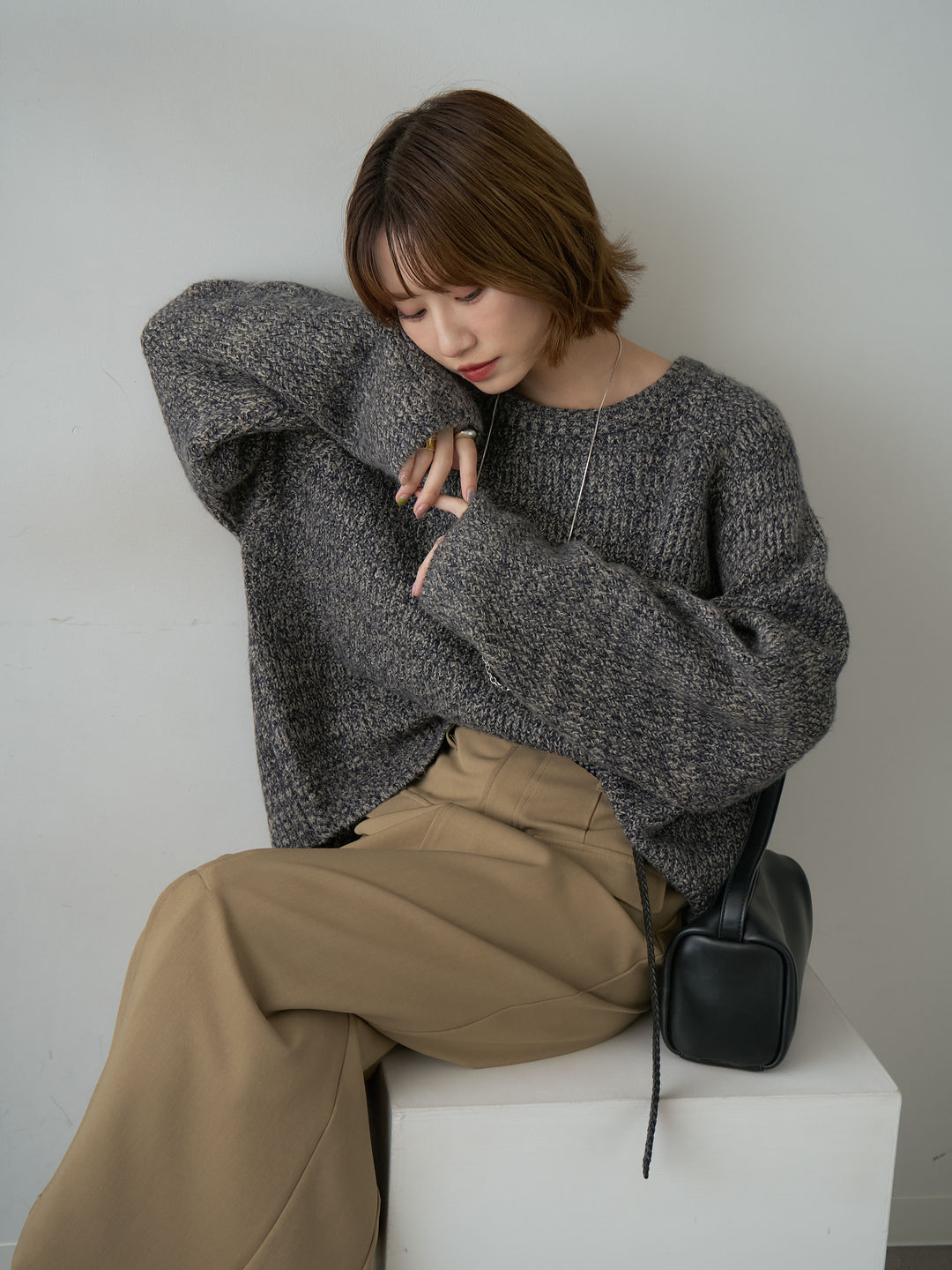 [予約]メランジクルーネックワイドプルオーバー/navy