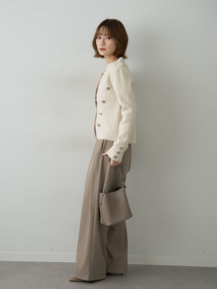[SET]ナポレオンニットジャケット+ツイルタックワイドパンツ(2set)