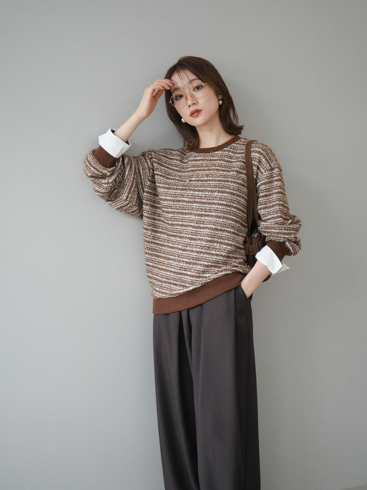 [予約]MIXツイードライクカフスドッキングプルオーバー/brown