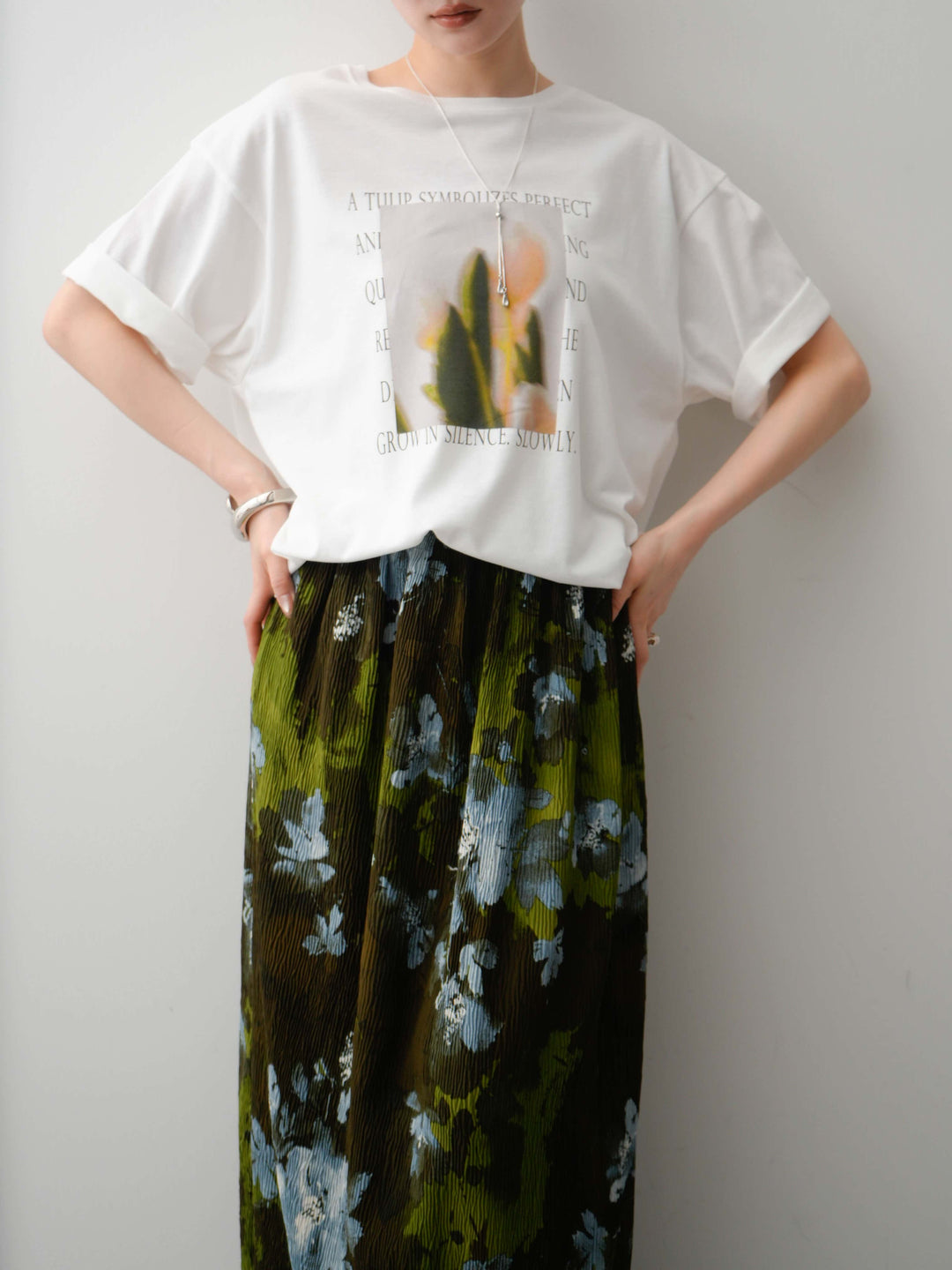 【着回しセット】フラワーフォトTEE+フラワープリントドレープタックパンツ+フラワープリントIラインギャザースカート(3set)