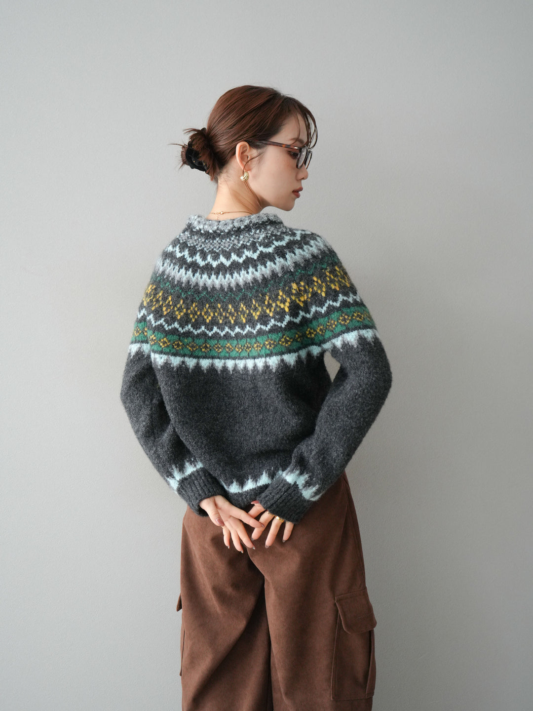 [予約]ウールタッチ求心柄オーバーニットプルオーバー/gray