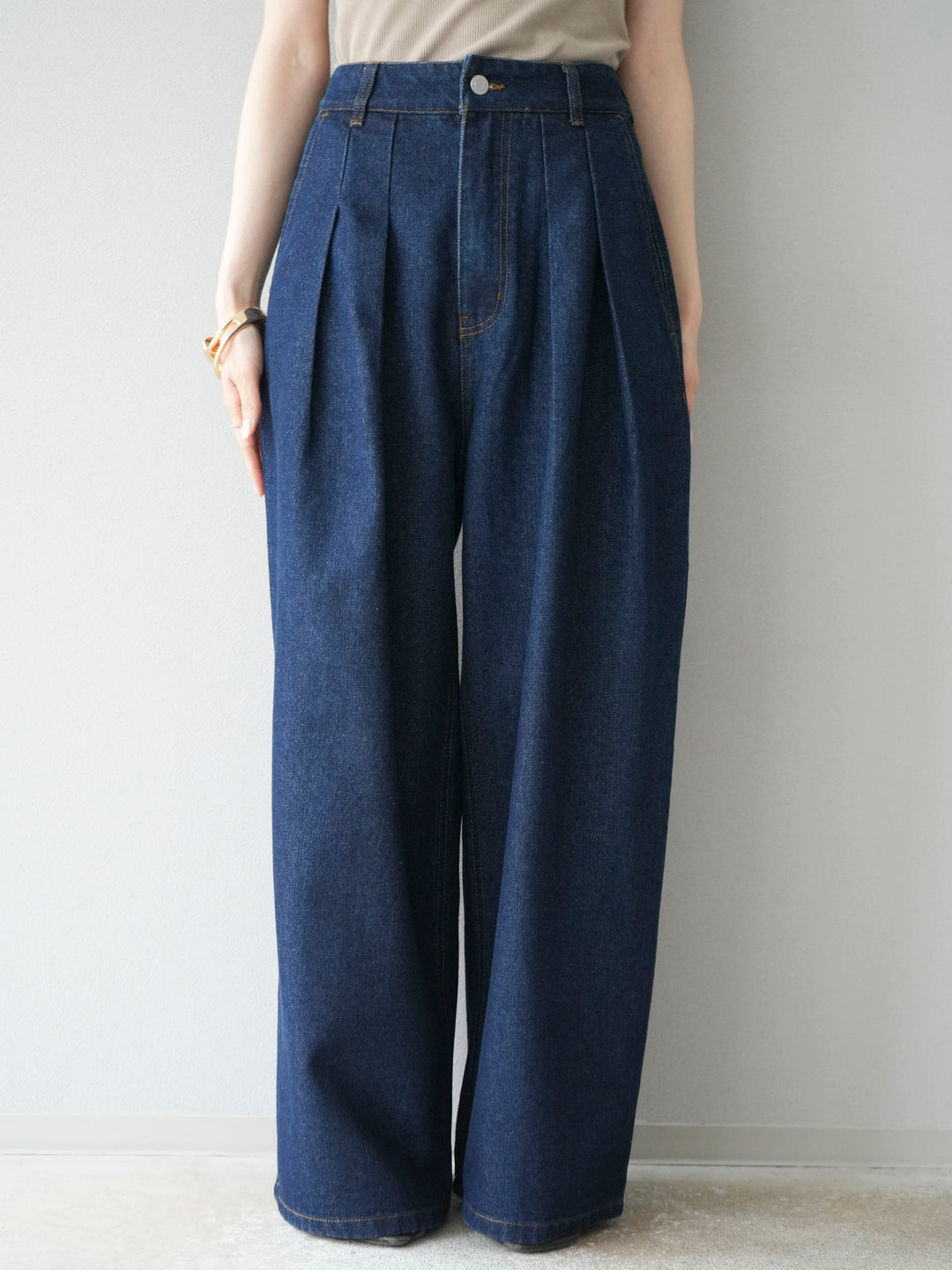 [予約]ダブルタックワイドデニムパンツ/インディゴ