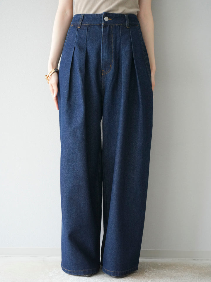 [予約]ダブルタックワイドデニムパンツ/インディゴ