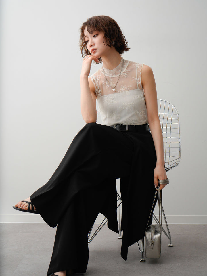 [予約]シースルーストレッチレースノースリトップス/white
