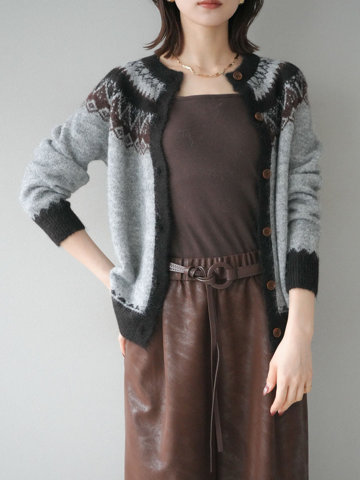 [予約]ノルディック柄ニットカーディガン/gray