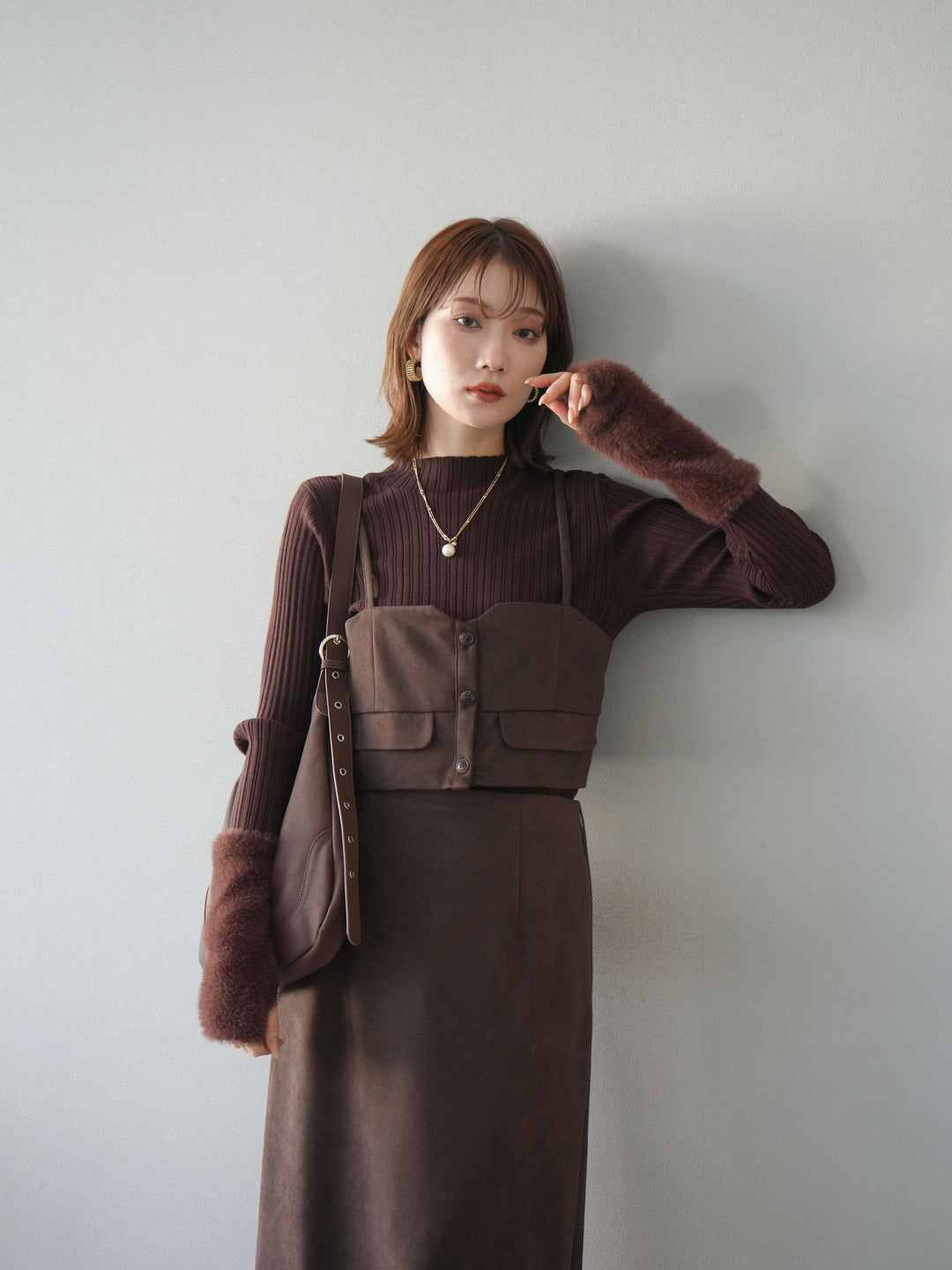 [SET]スウェードビスチェ+スウェードIラインスカート(2set)