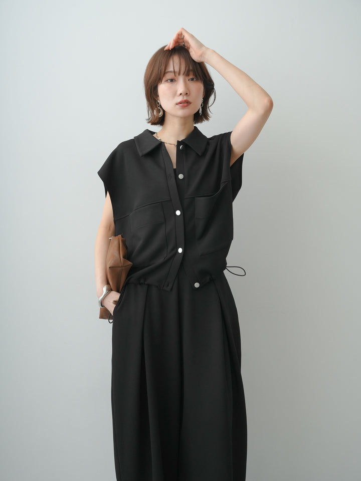 [SET]ボンディングノースリベスト+カップ付テレコリブベアキャミソール(2set)