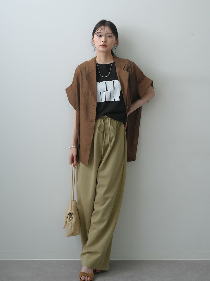 [SET]シアーオーバー半袖ジャケット+ショルダータックノースリーブオーバーTEE+リラックスドレープスウェットパンツ(3set)