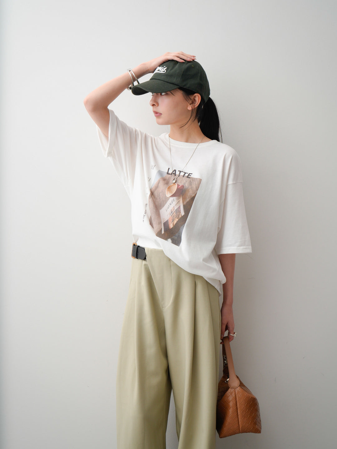 [SET]フォトプリントロゴTEE+アシンメトリーベルトタックワイドパンツ(2set)