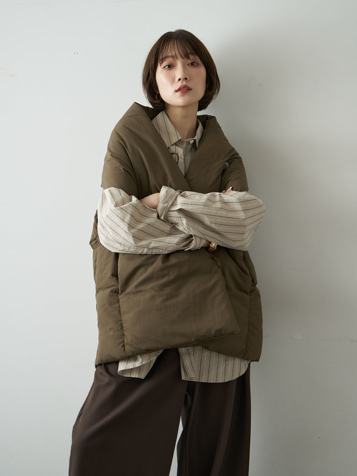 [SET]ボリュームパフベスト+ツイルタックワイドパンツ(2set)