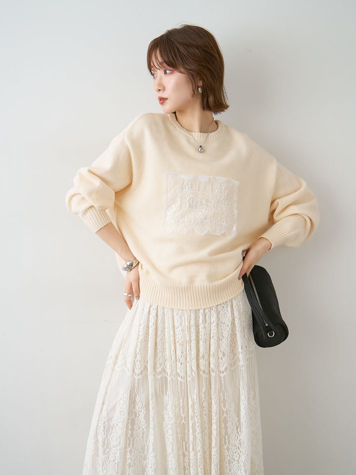 [SET]アルパカタッチ刺繍レースロゴニットプルオーバー+選べるアクセセット(2set)