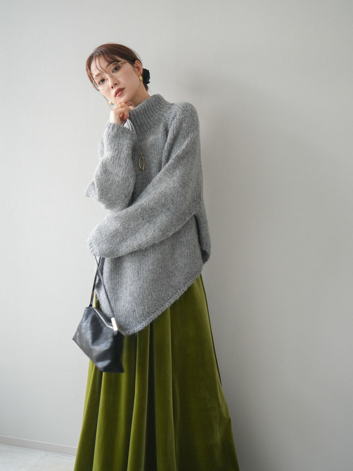 [予約]アシンメトリーハイネックニットプルオーバー/gray