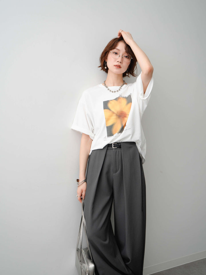 [SET]フラワーフォトTEE+ベルトループデザインワイドパンツ(2set)
