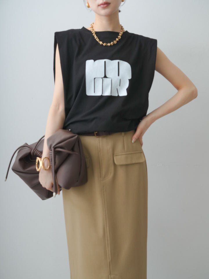 [SET]フロントジップフリルカラーデニムトップス+ショルダータックノースリーブオーバーTEE+ベルトループカーブタックワイドパンツ(3set)