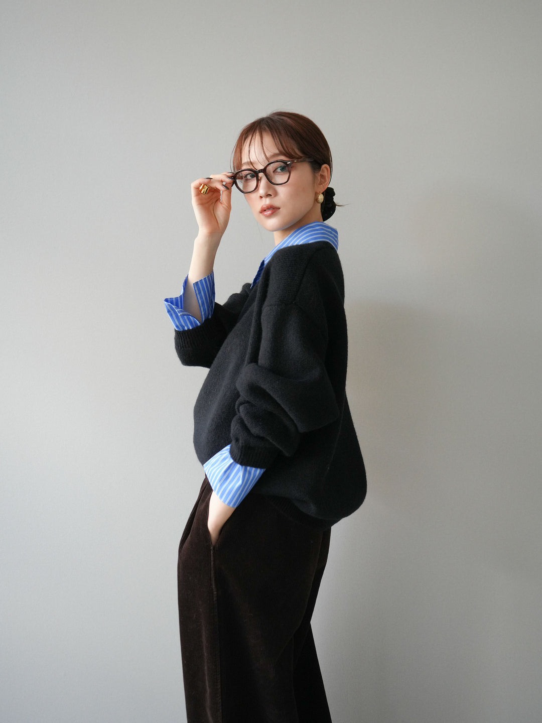 [予約]2WAY襟ニットプルオーバー/black