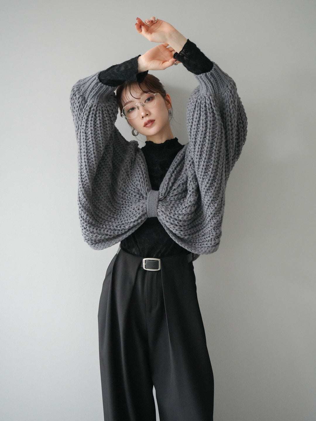 [SET]ローゲージ畦編みドルマンニットボレロ+選べるアクセセット(2set)