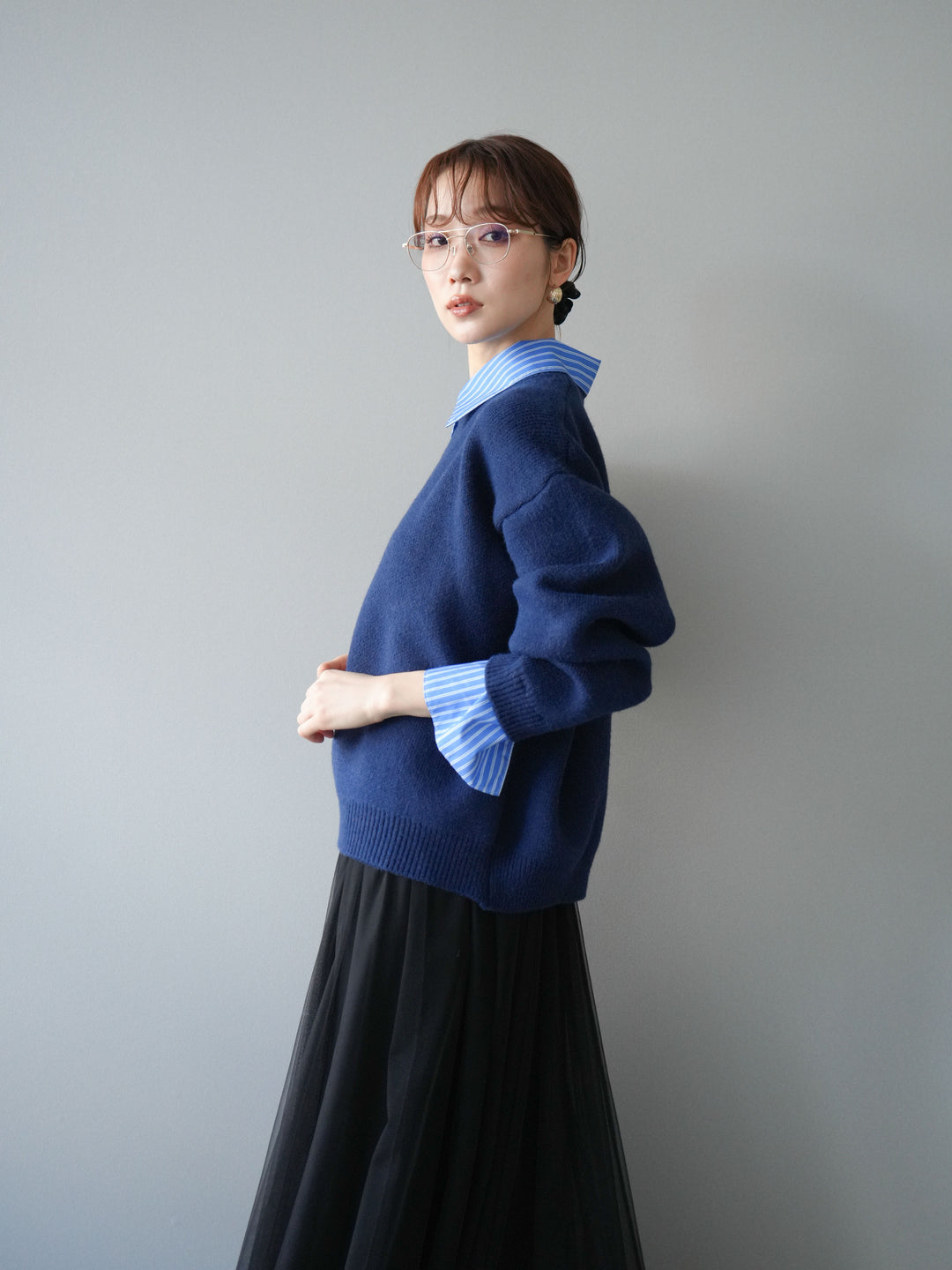 [予約]2WAY襟ニットプルオーバー/navy