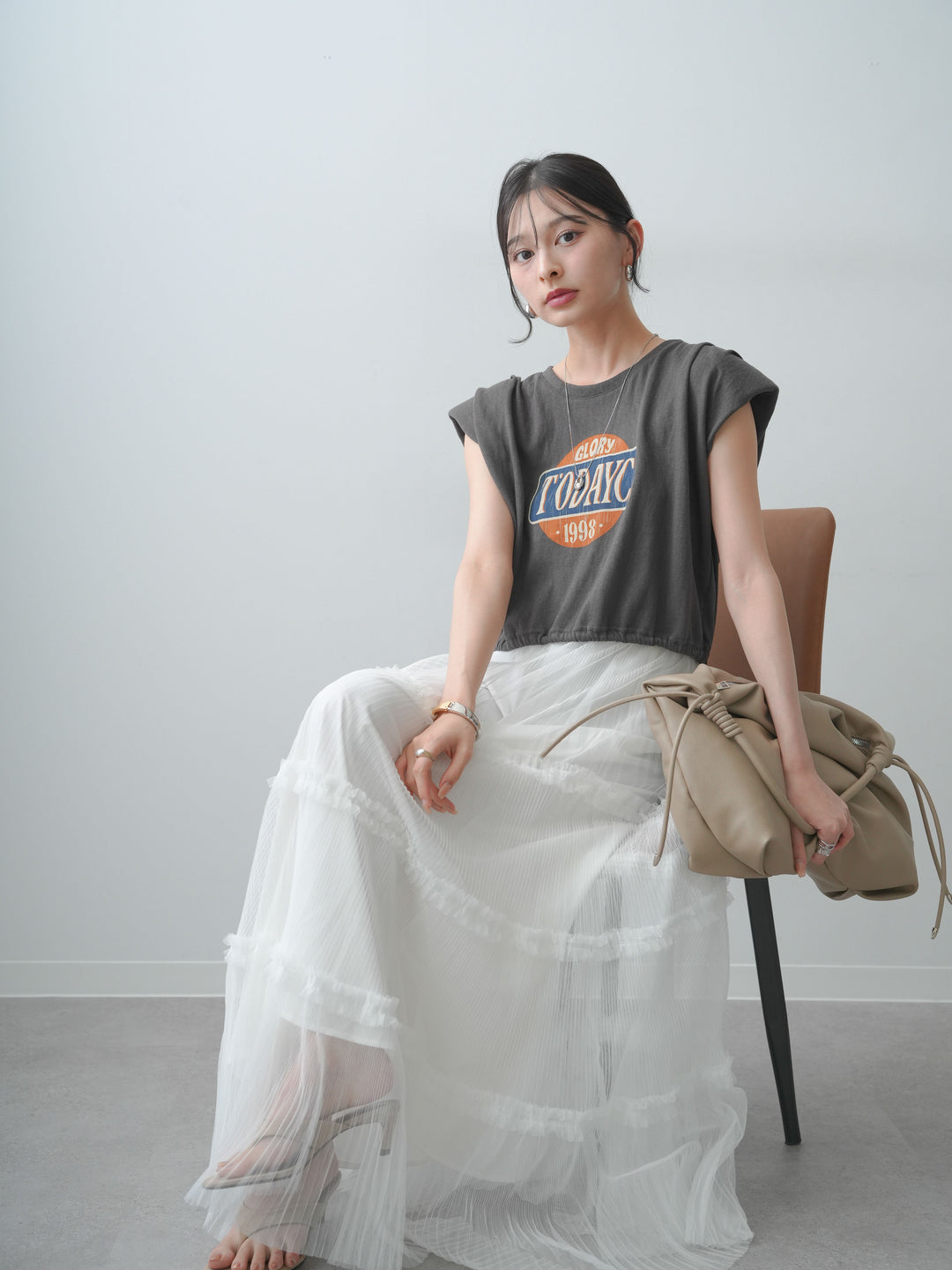 [SET]ヴィンテージロゴドロストTEE+ホイップチュールティアードフレアスカート(2set)