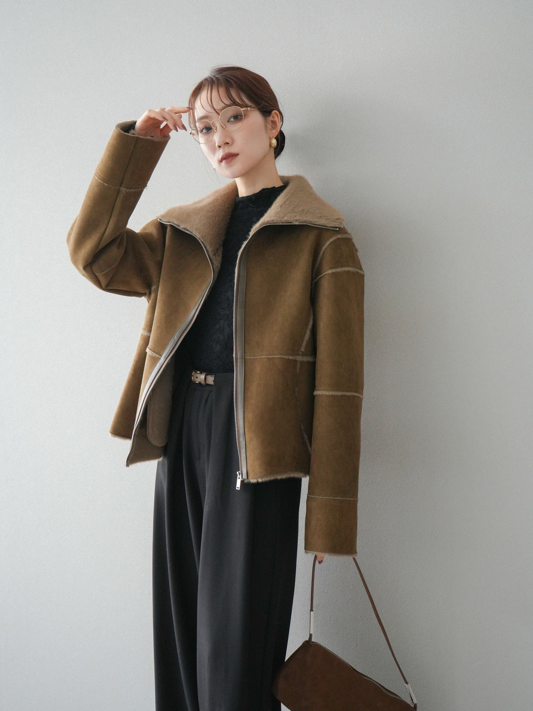 [予約]スタンドカラームートンZIPジャケット/khaki