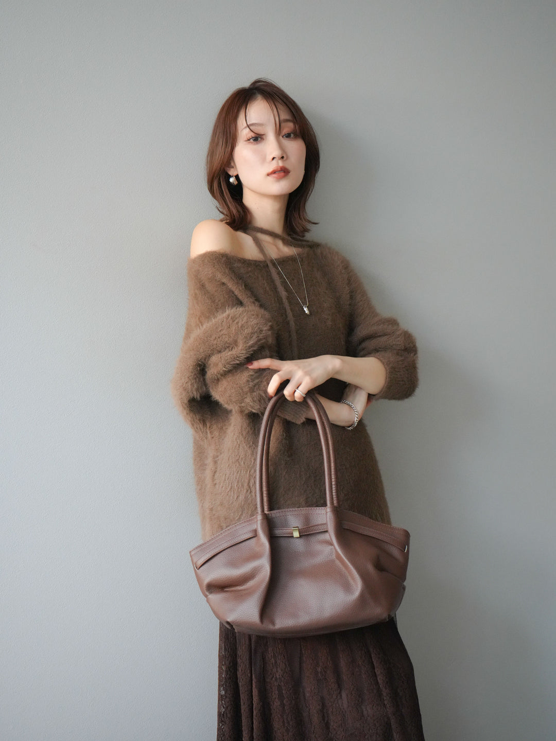 [予約]紐付きシャギーニットプルオーバー/camel