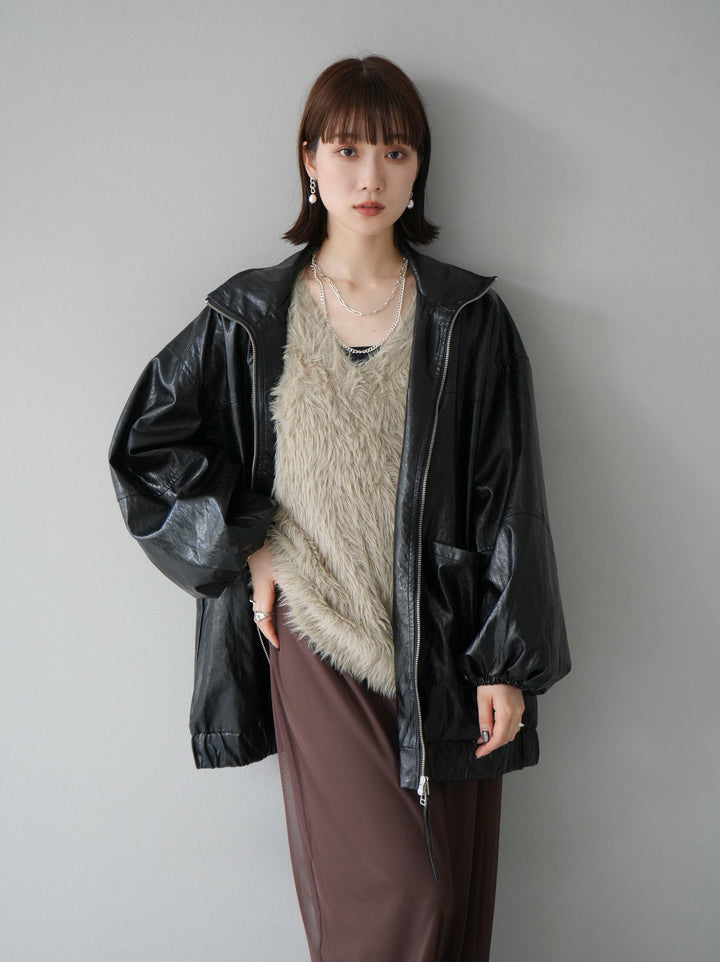 [予約]フェイクレザーオーバーブルゾン/ブラック