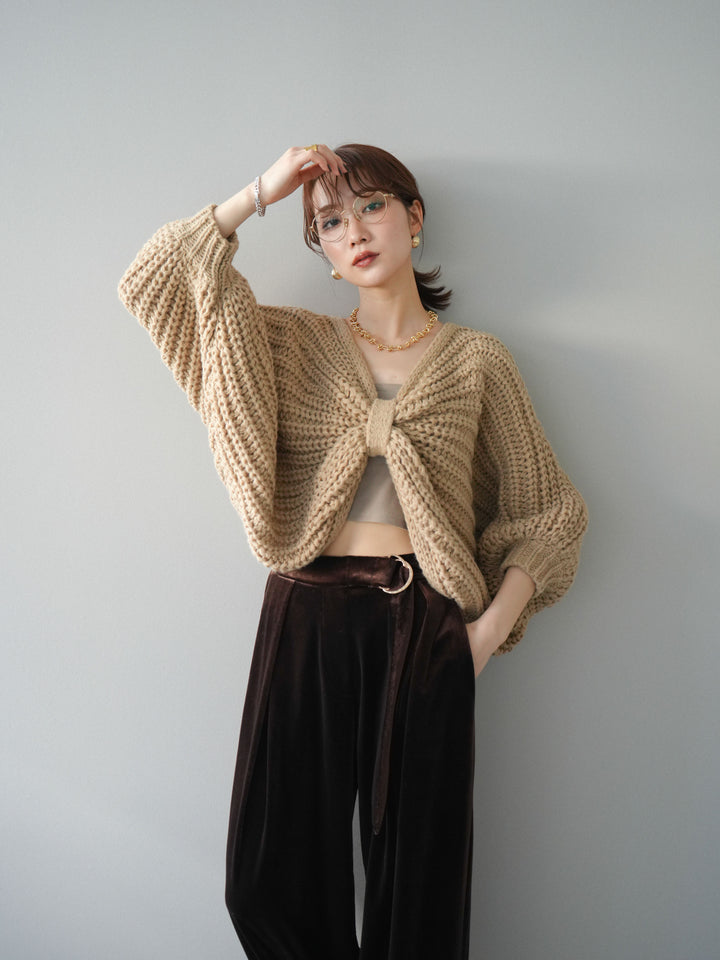 [予約]ローゲージ畦編みドルマンニットボレロ/beige