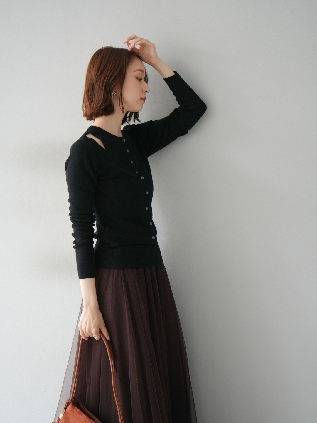 [予約]レイヤードデザインニットカーディガン/ブラック