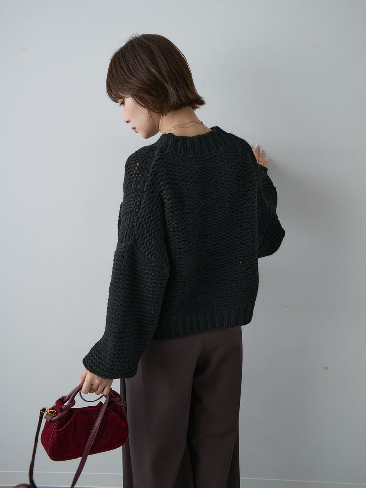 [予約]チャンキーケーブルニットトップス/black