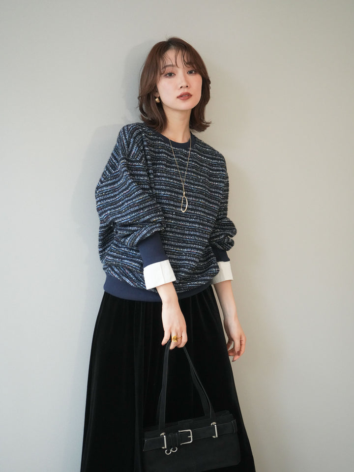 [予約]MIXツイードライクカフスドッキングプルオーバー/blue